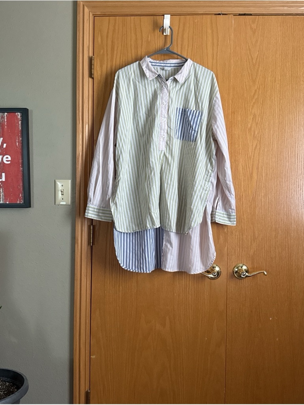 Cato Striped Button-Up in Blue, White & Pastel Green